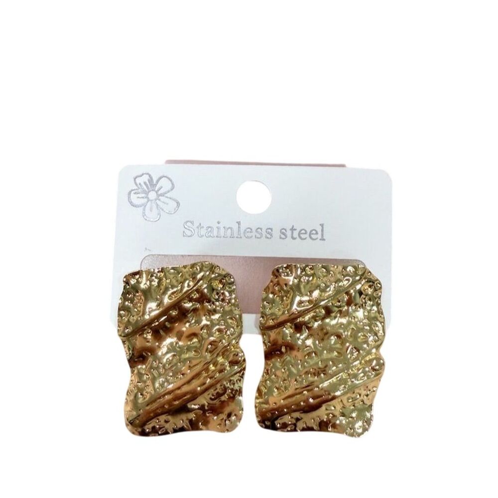 Fashion design Gold Hammered Texture Stud Earrings stainless steel gift